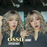 JBEXTENSION 14 Inches Scalpiana Wave British Milk Tea 3.5X4 Hard Silky Top Natural Scalp Effect Wig with Bangs OSSIE SHORT - BRITISH MILK TEA