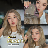 JBEXTENSION STACY MONO Monofilament Handmade Wig 6X5 Full Monofilament Hand Tied Top Wig 18 Inches Dark Mix Blonde Mono Lace Wig with Anti-slip Silicone Strips Glueless Wig STACY MONO - DARK MIX BLONDE【BENDY EAR TABS】