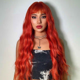 JBEXTENSION 28 Inches Long Body Wave Copper Wig With Bangs ANNABEL