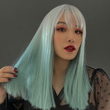 JBEXTENSION 18 Inches Bicolor White And Tiffany Blue Straight Fashion Women Wig FLO