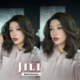 JBEXTENSION 16 Inches Curly Dark Brown Pre-Cut Side Part Snowflake Lace Frontlace Glueless Wig JILL DARK BROWN【BENDY EAR TABS】- M/L