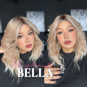 JBEXTENSION BELLA MONO Monofilament Handmade Wig 6X5 Full Monofilament Hand Tied Top Wig 15 Inches Peach Blonde Mono Lace Wig With Anti-slip Silicone Strips Glueless Wig BELLA MONO【BENDY EAR TABS】