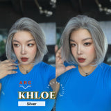JBEXTENSION 12 Inches Bob Cut Silver Pre-Cut Arc Snowflake Lace Frontlace Glueless Wig KHLOE ARC - SILVER【BENDY EAR TABS】