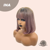 JBEXTENSION 12 Inches Ombre Rose Pink Bob Cut Wig With Bangs INA