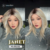 JBEXTENSION 19 Inches Mix Blonde Pre-Cut T Part Snowflake Lace Frontlace Glueless Wig JANET MIX BLONDE【BENDY EAR TABS】