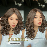 JBEXTENSION 18 Inches Chocolate Brown Deep Curly Pre-Cut Arc Snowflake Lace Frontlace Glueless Wig JENNIFER ARC - CHOCOLATE BROWN【 BENDY EAR TABS 】