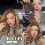 JBEXTENSION 20 Inches Peach Copper Pre-Cut 13X6 Free Part Snowflake Lace Frontlace Glueless Wig KAILEY PRO - PEACH COPPER【BENDY EAR TABS】
