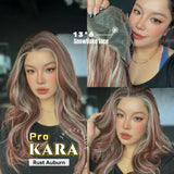 JBEXTENSION 23 Inches Rust Auburn Pre-Cut 13X6 Free Part Snowflake Lace Frontlace Glueless Wig KARA PRO - RUST AUBURN【BENDY EAR TABS】