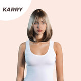 JBEXTENSION 12 Inches Bob Cut Short Straight Blonde With Black End Wig KARRY