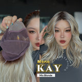 JBEXTENSION KAY MONO Full Monofilament Handmade Full Lace Full Hand Tied Wig 19 Inches Mix Blonde Mono Lace Handmade Futura Fiber Wig with Anti-slip Silicone Strips Glueless Wig KAY MONO - MIX BLONDE【BENDY EAR TABS】
