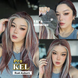 JBEXTENSION 22 Inches Rust Auburn Pre-Cut 13X6 Free Part Snowflake Lace Frontlace Glueless Wig KEL PRO - RUST AUBURN【BENDY EAR TABS】