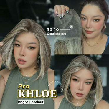 JBEXTENSION 12 Inches Bob Cut Bright Hazelnut Pre-Cut 13X6 Free Part Snowflake Lace Frontlace Glueless Wig KHLOE PRO - BRIGHT HAZELNUT【BENDY EAR TABS】
