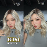 JBEXTENSION KIM MONO Full Monofilament Handmade Full Lace Full Hand Tied Wig 17 Inches Mix Blonde Mono Lace Handmade Futura Fiber Wig with Anti-slip Silicone Strips Glueless Wig KIM MONO - MIX BLONDE【BENDY EAR TABS】