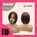 JBEXTENSION 12 Inches Bob Cut Red Purple Highlight Pre-Cut Snowflake Lace Frontlace Glueless Wig KHLOE RED PURPLE HIGHLIGHT【PERMATEASE】【BENDY EAR TABS】- M/L