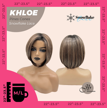 JBEXTENSION 12 Inches Bob Cut Pine Cones Pre-Cut Snowflake Lace Frontlace Glueless Wig KHLOE PINE CONES【PERMATEASE】【BENDY EAR TABS】- M/L