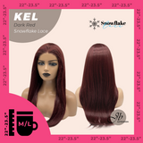JBEXTENSION 22 Inches Dark Red Pre-Cut Snowflake Lace Frontlace Glueless Wig KEL DARK RED【PERMATEASE】【BENDY EAR TABS】- M/L