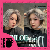 JBEXTENSION 12 Inches Bob Cut Silver Pre-Cut Snowflake Lace Frontlace Glueless Wig KHLOE SILVER【PERMATEASE】【BENDY EAR TABS】- M/L