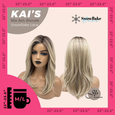 JBEXTENSION 18 Inches Mix Ash Blonde Pre-Cut Snowflake Lace Frontlace Glueless Wig KAI'S MIX ASH BLONDE【PERMATEASE】【BENDY EAR TABS】- M/L