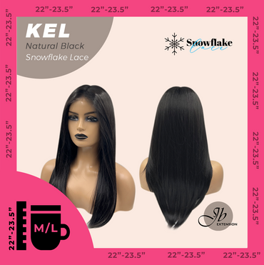 JBEXTENSION 22 Inches Natural Black Pre-Cut Snowflake Lace Frontlace Glueless Wig KEL NATURAL BLACK【PERMATEASE】【BENDY EAR TABS】- M/L
