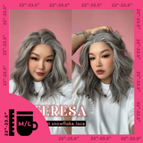 JBEXTENSION 18 Inches Grey Pre-Cut Snowflake Lace Frontlace Glueless Wig TERESA GREY【PERMATEASE】【BENDY EAR TABS】- M/L