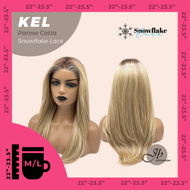 JBEXTENSION 22 Inches Panna Cotta Pre-Cut Snowflake Lace Frontlace Glueless Wig KEL PANNA COTTA【PERMATEASE】【BENDY EAR TABS】- M/L