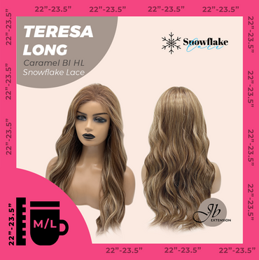 JBEXTENSION 22 Inches Long Caramel Blonde Highlight Pre-Cut Snowflake Lace Frontlace Glueless Wig TERESA LONG CARAMEL BLONDE HIGHLIGHT【PERMATEASE】【BENDY EAR TABS】- M/L
