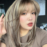 JBEXTENSION 20 Inches Scalpiana Biscuit Blonde Wolf Cut 3.5X4 Hard Silky Top Natural Scalp Effect Wig with Bangs LILA BISCUIT BLONDE