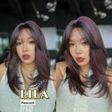 JBEXTENSION 20 Inches Scalpiana Peacock Wolf Cut 3.5X4 Hard Silky Top Natural Scalp Effect Wig with Bangs LILA PEACOCK