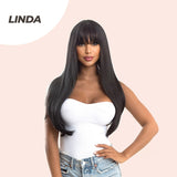 JBEXTENSION 24 Inches Nature Straight Black Wig With Bangs LINDA