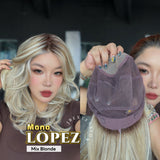 JBEXTENSION LOPEZ MONO Full Monofilament Handmade Full Lace Full Hand Tied Wig 18 Inches Mix Blonde Mono Lace Handmade Futura Fiber Wig with Anti-slip Silicone Strips Glueless Wig LOPEZ MONO - MIX BLONDE【BENDY EAR TABS】