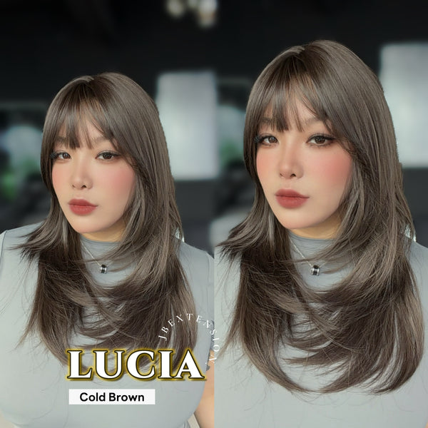 JBEXTENSION 21 Inches Natural Style Cold Brown Wig with Bangs