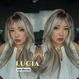JBEXTENSION 21 Inches Natural Style Ash Blonde Wig with Bangs LUCIA ASH BLONDE