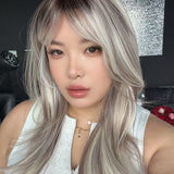 JBEXTENSION 21 Inches Natural Style Ash Blonde Wig with Bangs LUCIA ASH BLONDE