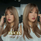 JBEXTENSION 21 Inches Natural Style Caramel Blonde Highlight Wig with Bangs LUCIA CARAMEL BLONDE HIGHLIGHT