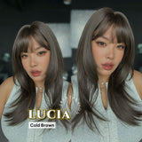 JBEXTENSION 21 Inches Natural Style Cold Brown Wig with Bangs LUCIA COLD BROWN