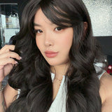 JBEXTENSION 23 Inches Curly Midnight Brown(Black/Brown) Wig with Bangs LUMI MIDNIGHT BROWN