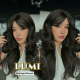 JBEXTENSION 23 Inches Curly Midnight Brown(Black/Brown) Wig with Bangs LUMI MIDNIGHT BROWN