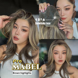 JBEXTENSION 20 Inches Brown Highlight Pre-Cut 13X6 Free Part Snowflake Lace Frontlace Glueless Wig MABEL PRO - BROWN HIGHLIGHT【BENDY EAR TABS】