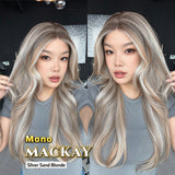 JBEXTENSION MACKAY MONO Monofilament Handmade Wig 6X5 Full Monofilament Hand Tied Top Wig 28 Inches Long Silver Sand Blonde Mono Lace Wig with Anti-slip Silicone Strips Glueless Wig MACKAY MONO - SILVER SAND BLONDE【BENDY EAR TABS】