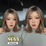 JBEXTENSION MAY MONO Monofilament Handmade Wig 6X5 Full Monofilament Hand Tied Top Wig 14 Inches Pine Cones Mono Lace Wig with Anti-slip Silicone Strips Glueless Wig MAY MONO - PINE CONES【BENDY EAR TABS】