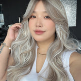 JBEXTENSION 24 Inches Curly Ash Blonde Wig with Bangs NIA ASH BLONDE