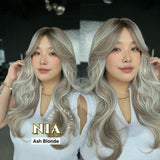 JBEXTENSION 24 Inches Curly Ash Blonde Wig with Bangs NIA ASH BLONDE