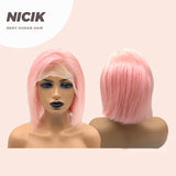 JBEXTENSION 10 Inches Real Human Hair 13x4 Bob Cut Pink Wig NICIK