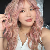 [PRE-ORDER] JBEXTENSION 22 Inches Scalpiana Long Wave Peach Rose 3.5X4 Hard Silky Top Natural Scalp Effect Wig with Bangs OSSIE PEACH ROSE
