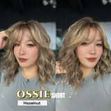 JBEXTENSION 14 Inches Scalpiana Wave Hazelnut 3.5X4 Hard Silky Top Natural Scalp Effect Wig with Bangs OSSIE SHORT - HAZELNUT
