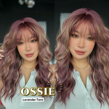 JBEXTENSION 22 Inches Scalpiana Long Wave Lavender Taro 3.5X4 Hard Silky Top Natural Scalp Effect Wig with Bangs OSSIE LAVENDER TARO