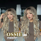 JBEXTENSION 28 Inches Scalpiana Long Wave Light Mix Blonde 3.5X4 Hard Silky Top Natural Scalp Effect Wig with Bangs OSSIE LONG - LIGHT MIX BLONDE
