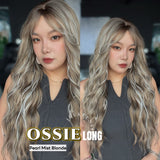 JBEXTENSION 28 Inches Scalpiana Long Wave Pearl Mist Blonde 3.5X4 Hard Silky Top Natural Scalp Effect Wig with Bangs OSSIE LONG - PEARL MIST BLONDE