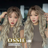JBEXTENSION 28 Inches Scalpiana Long Wave Silver Sand Blonde 3.5X4 Hard Silky Top Natural Scalp Effect Wig with Bangs OSSIE LONG - SILVER SAND BLONDE