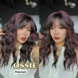 JBEXTENSION 22 Inches Scalpiana Long Wave Peacock 3.5X4 Hard Silky Top Natural Scalp Effect Wig with Bangs OSSIE PEACOCK